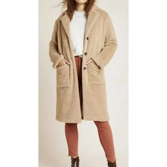 Sanctuary by Anthropologie Colleen Long Sleeve Teddy Long Overcoat Camel Small - Picture 1 of 12